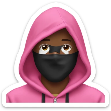 A man with a pink hoodie and a black mask with a triangle inside of it ￼  sticker