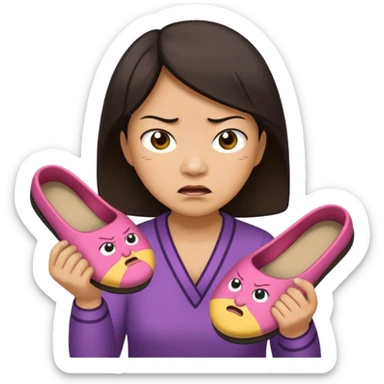 Angry Asian mom with slipper in hand sticker