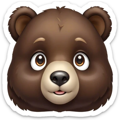 Cinematic Cute bear cub Portrait Emoji, Head tilted playfully and inquisitively, featuring a glossy dark brown fur with a natural sheen and round, sparkling eyes filled with gentle curiosity, Simplified yet irresistibly adorable features, highly detailed, glowing with a warm, friendly glow, high shine, affectionate and mighty, stylized with a touch of woodland whimsy, bright and endearing, soft glowing outline, capturing the essence of a mischievous yet loving bear cub, so playful it feels like it could amble out of the screen and into your arms! sticker
