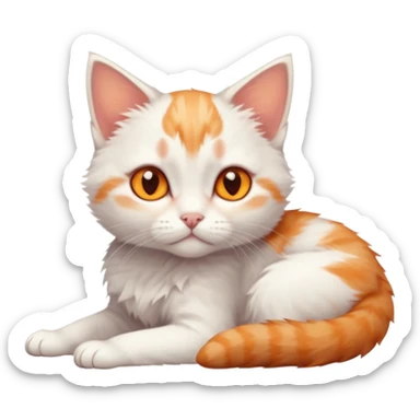 full body of very small + skinny ginger and white kitten with deep orange eyes and triangular shaped face lying down sticker