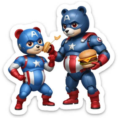 Pregnant captain America eating a hamburger while fighting a half panda half robot  sticker