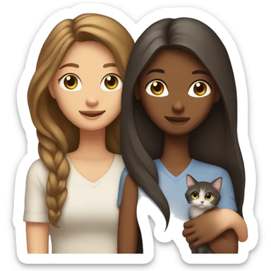 Two long hair brunettes with two cats in hands sticker