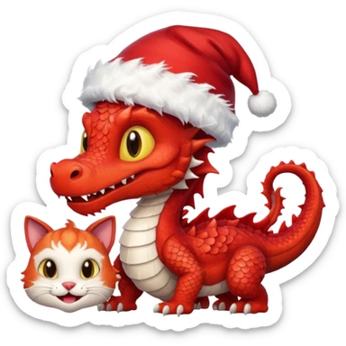 Dragon qui a un chapeau de père Noël avec chat à côté  sticker