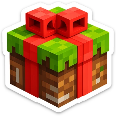 Remove the background from the Minecraft gift box image, keeping the box with a transparent background in PNG format. sticker
