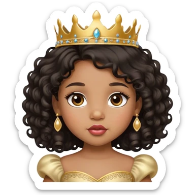 princess, medium brown skin tone, very adorable toddler, with big plump lips, long long lashes, black curly long hair, brown eyes, gold tiara sticker