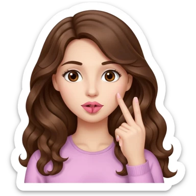 I want her hair to be long, wavy, brown, and fair-skinned, and for her to put her finger on her lips. sticker