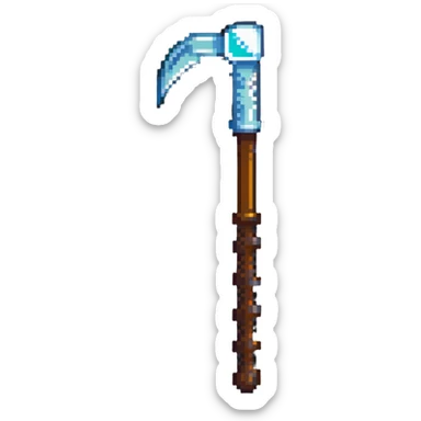 pixelated Minecraft diamond pickaxe with brown handle sticker