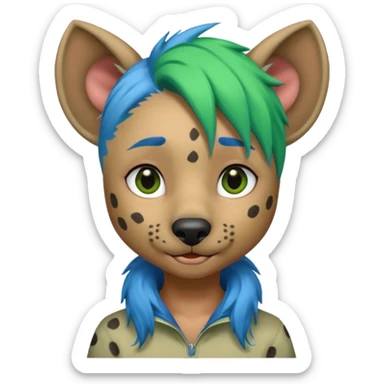 hyena with feminine  blue and green hair sticker