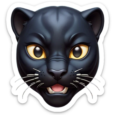 Cinematic Comical black Panther Portrait Emoji, Head tilted dramatically with an exaggeratedly shocked expression, featuring a sleek, muscular body with wide, comically expressive eyes full of humorous disbelief, Simplified yet hilariously expressive features, highly detailed, glowing with a slightly sassy dark glow, high shine, dramatic yet playful, stylized with an air of quirky feline attitude, soft glowing outline, capturing the essence of a meme-worthy black Panther that looks ready to side-eye its way into viral fame! sticker
