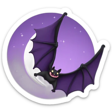 purple black vampire bat wings flying in front of large dripping crescent moon sticker