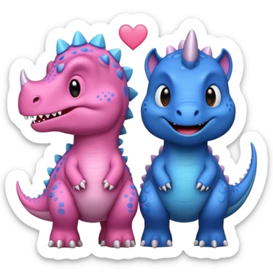 2 Dino one Triceratops cute pink kawei in love with one Blue t-Rex  sticker