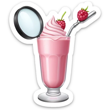 A raspberry milkshake holds a magnifier sticker