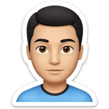 Emoji masculino em estilo 3D / cartoon realista, com pele morena clara, cabelos pretos bem penteados com gel, fios alinhados e com brilho, olhos pretos expressivos, sobrancelhas bem definidas, rosto jovem, expressão simpática e confiante, traços suaves e harmoniosos, sem barba sticker