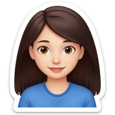 An emoji ios 18 featuring a girl with dark brown long hair, brown big eyes, light pinkish skin, red cheeks,  sticker