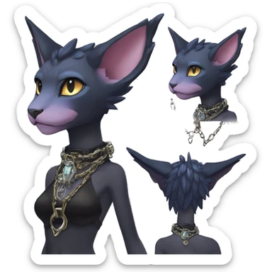 cool punk kawaii edgy distinguished pretty elegant beautiful fantasy black ethereal nargacuga-Noivern-sphynx-Quiana-Fakemon collar harness chains necklace full body sticker