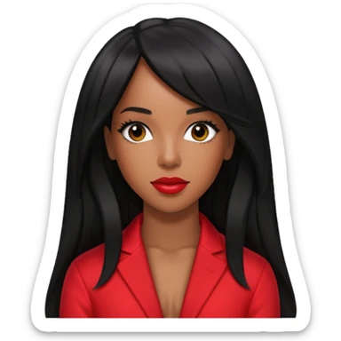 Kelly Rowland from Destiny's Child with long jet black hair, red outfit sticker