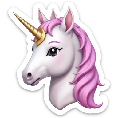 anthropomorphised female unicorn ballerina, horse-like unicorn face with muzzle, mane, ears, prominent horn, head and shoulders, standard pose sticker