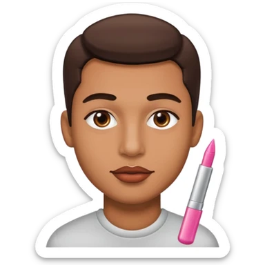 Man with lip gloss on and makeup sticker