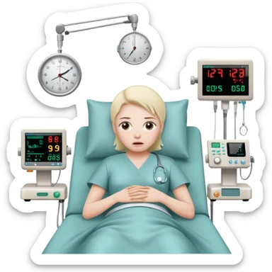 a patient waking up before a surgery, with monitors etc sticker