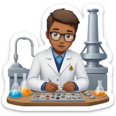 Marine geologist examining rock samples on deck of research vessel sticker