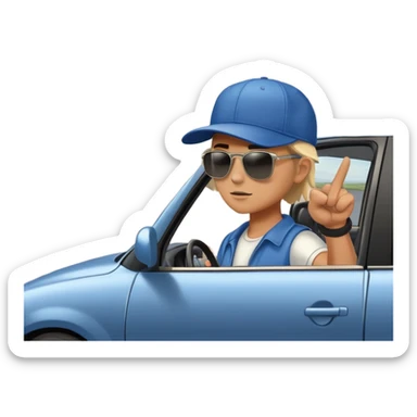 A person stands outside of to a car parked on the side of a long, open road. The sky ahead is clear and glowing, full of possibilities. One hand is on the steering wheel, the other points forward. The rearview mirror reflects storm clouds, but the windshield shows sunlit mountains ahead.  sticker