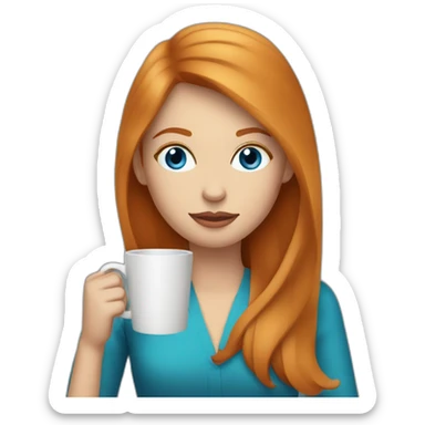 Ginger straight hair and blue eyes woman drinking a coffee sticker