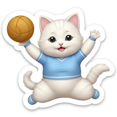 A chubby white kitten in pastel uniform jumping in cheer pose. sticker