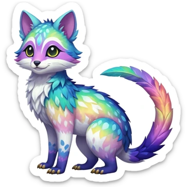 Colorful dark tropical iridescent pastel white glorious divine exotic cute cool beautiful shiny beautiful fantasy-vernid-Trico-oncilla-animal-Fakémon-hybrid-fursona (full body) sticker