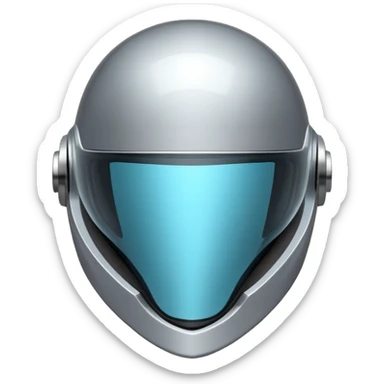 A futuristic helmet emoji made of silver chrome, smooth aerodynamic shape, minimal visor detail, reflective metallic surface, sci-fi aesthetic, iOS emoji style, centered on clean white background sticker