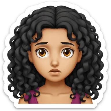 tan skin girl with long black curly hair looking annoyed sticker