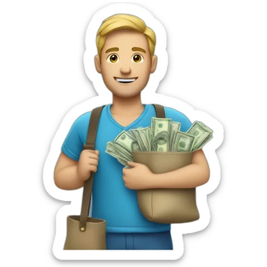 man with money bag in blue cloths sticker