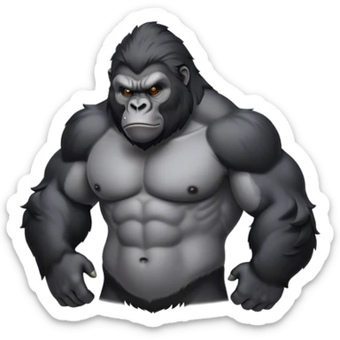 Cinematic Noble mountain Gorilla Portrait Emoji, Poised and majestic, with a powerful, muscular frame accentuated by a distinguished black and grey mane and piercing, wise eyes, Simplified yet sharp and sophisticated features, highly detailed, glowing with a soft, regal jungle glow, high shine, intelligent and commanding, stylized with an air of imperial strength, focused and resolute, soft glowing outline, capturing the essence of a watchful guardian that feels as though it could step out of the screen with effortless authority! sticker