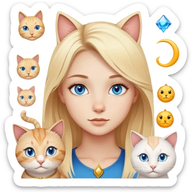 blonde girl with blue eyes astrology with different cats sticker
