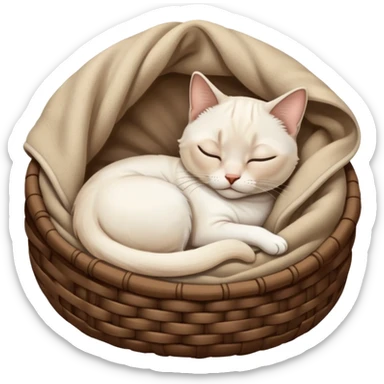A white Siamese cat sleeps in a brown blanket sticker