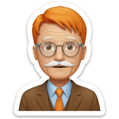 old man, orange hair, white mustache, wearing glasses, wearing a brown suit sticker