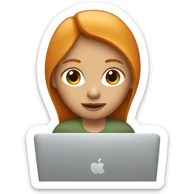 Ginger straight hair Girl working on MacBook  sticker