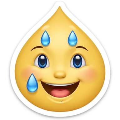 Emoji, yellow round laughing face, blue tears of joy on it. 2 big blue tear drops on each of the 2 cheeks sticker