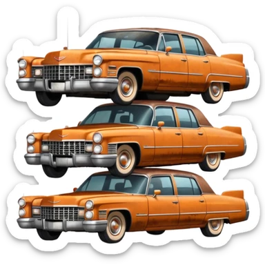 Cinematic realistic ultra HD - old abandoned Cadillac cars stacked in a pile sticker