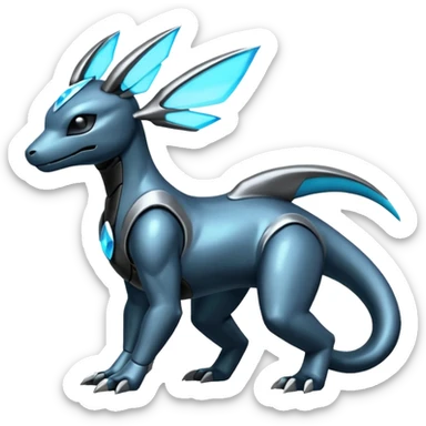 Shiny Futuristic Dusknoir-Salandit-Glaceon-Fakémon-hybrid-creature (full body)  sticker