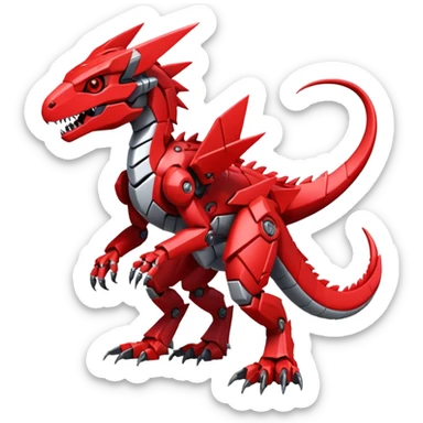 Cool Edgy Futuristic Red Digimon-Fakemon-Guilmon-Velociraptor-Dragon-Mecha full body sticker