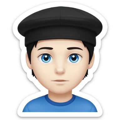 Menino branco de cabelo escuro, boné preto, olhos azuis sticker