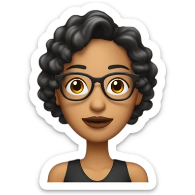 Chica con cabello rizado largo color castaño, piel clara y que use lentes rosa palo y sus ojos medianos color negro   sticker