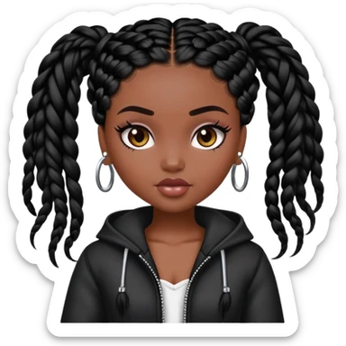 pretty bratz baddie, dark black skin, black braids hair (black people hair) sticker