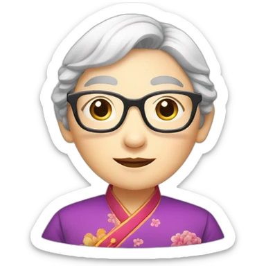 Chinese seniors lady wear Chinese traditional dress wear glasses show appreciation sign sticker