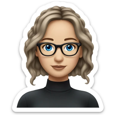 Realistic Jennifer Lawrence brunette wearing black glasses and blue eyes  sticker