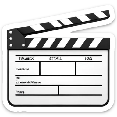 Super minimalist movie clapperboard in black and white, extremely simple geometric shapes, iOS emoji style with absolute minimal details sticker