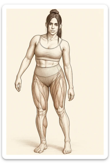 Anatomical style illustration inspired by the photo showing one leg visibly smaller and less hypertrophic than the other, highlighting the muscular difference between the legs, anatomical style, variant 5. sticker
