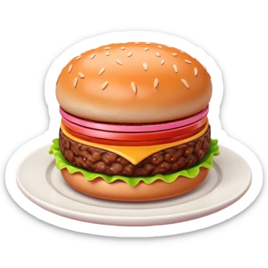 A 3D cartoon portion of minced meat shaped like a burger patty on a plate, soft lighting, Memoji-style. sticker