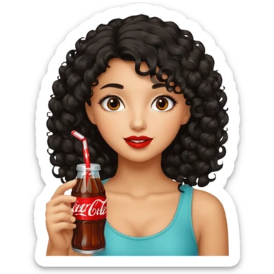 a pretty tan bratz girl with black curly hair drinking coca cola sticker