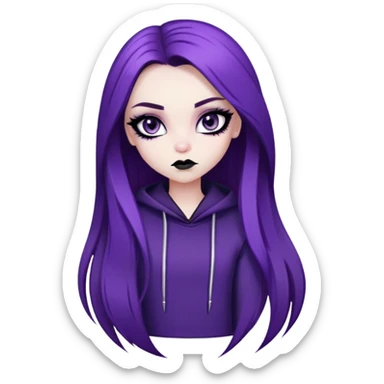 emo alternativ purple long hair, pale skin,  brown iris, pretty bratz baddie, strong black eyeliner sticker